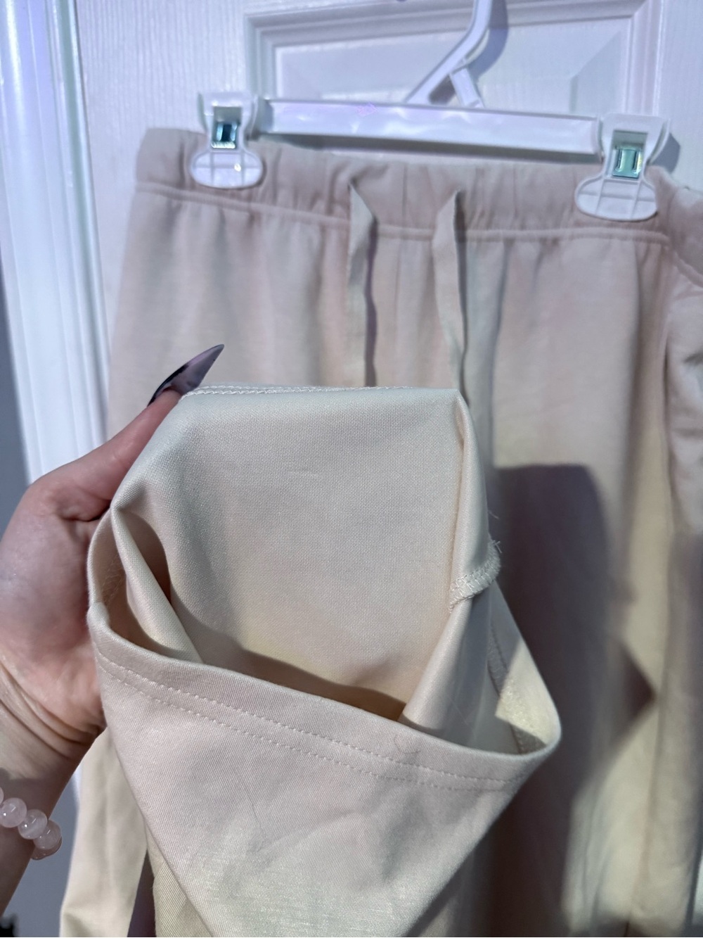 Beige Wide-Leg Drawstring Sweatpants - Picture 2 of 3